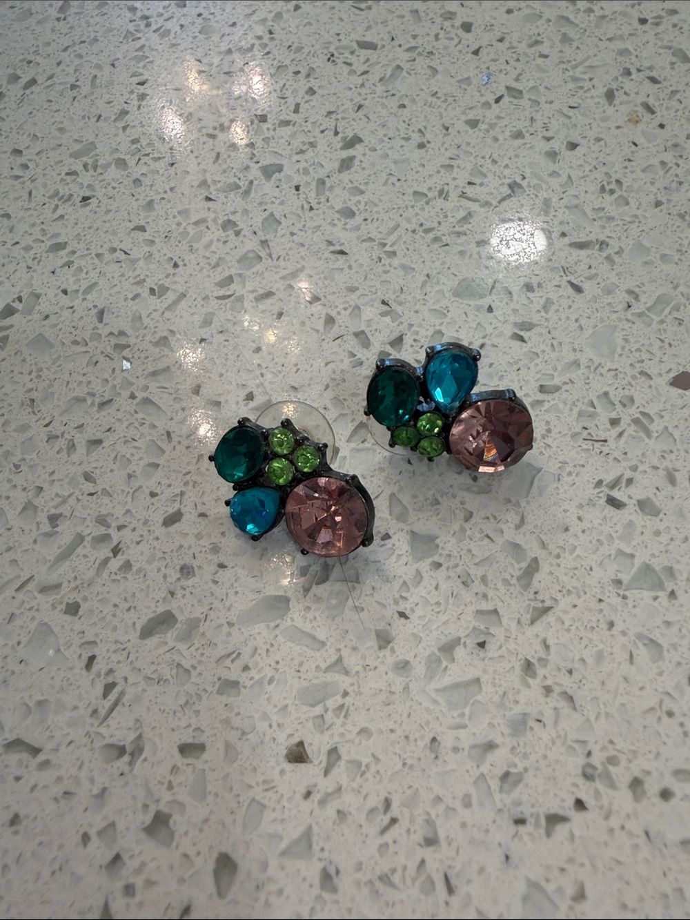Betsey Johnson Pink, Teal & Green Crystal Cluster Stud Earrings
